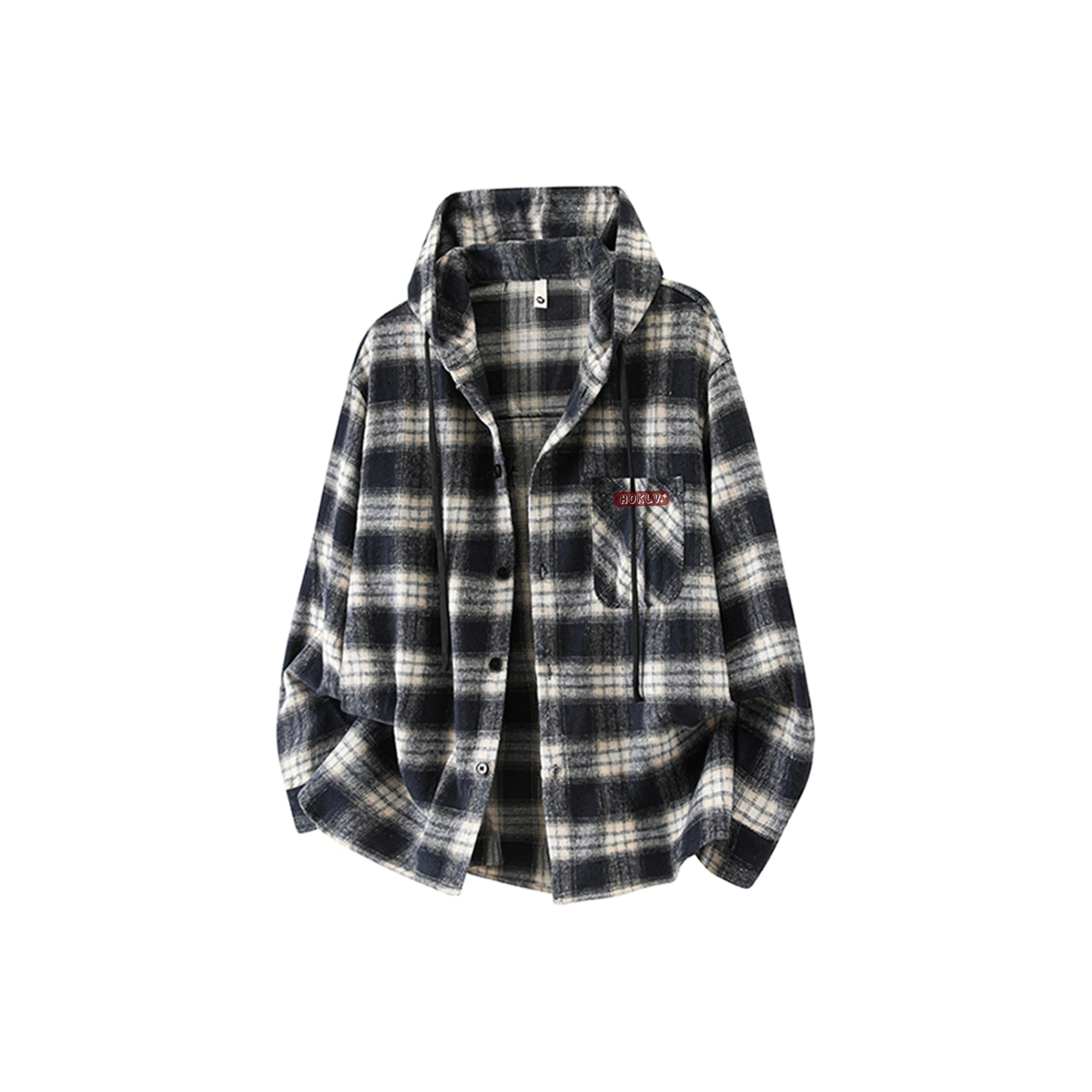 HOKLV Черная рубашка в клетку унисекс