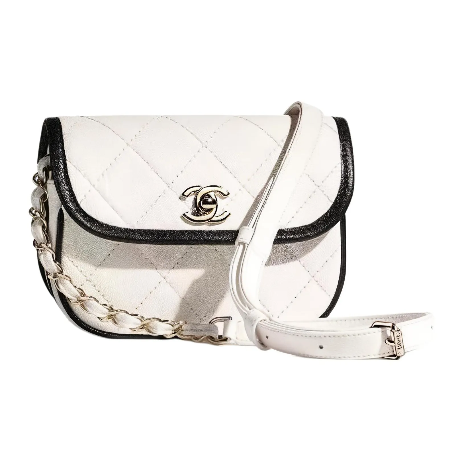 CHANEL Calfskin Messenger Bag, Crescent Bag, Crossbody Bag, Shoulder Bag Women's Black White