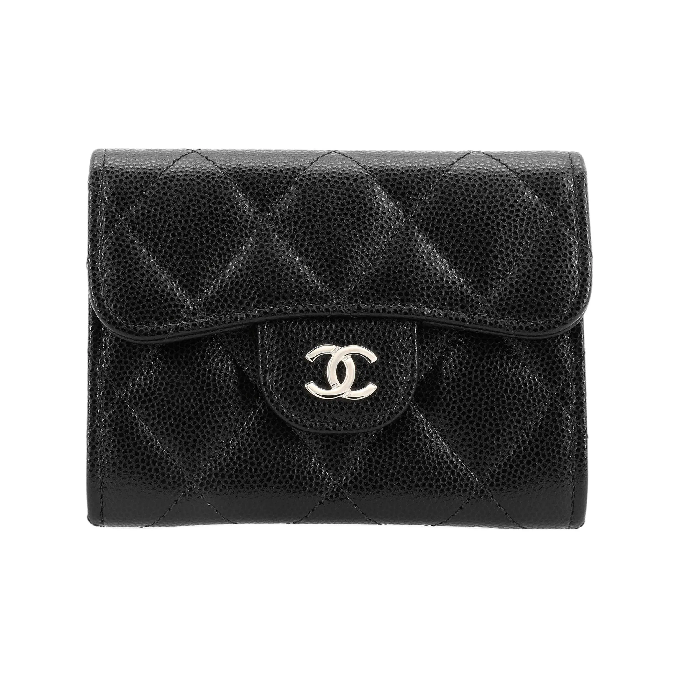 CHANEL Textured Calfskin Card Holder Wallet Regular Women's Black