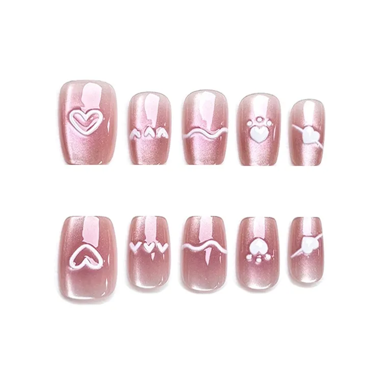 Yun Yue Joe Нежно-розовый Кошачий глаз Прозрачный Мягкий Милый Свидание False Nail Короткий LADDER Розовый Однотонный Кошачий глаз