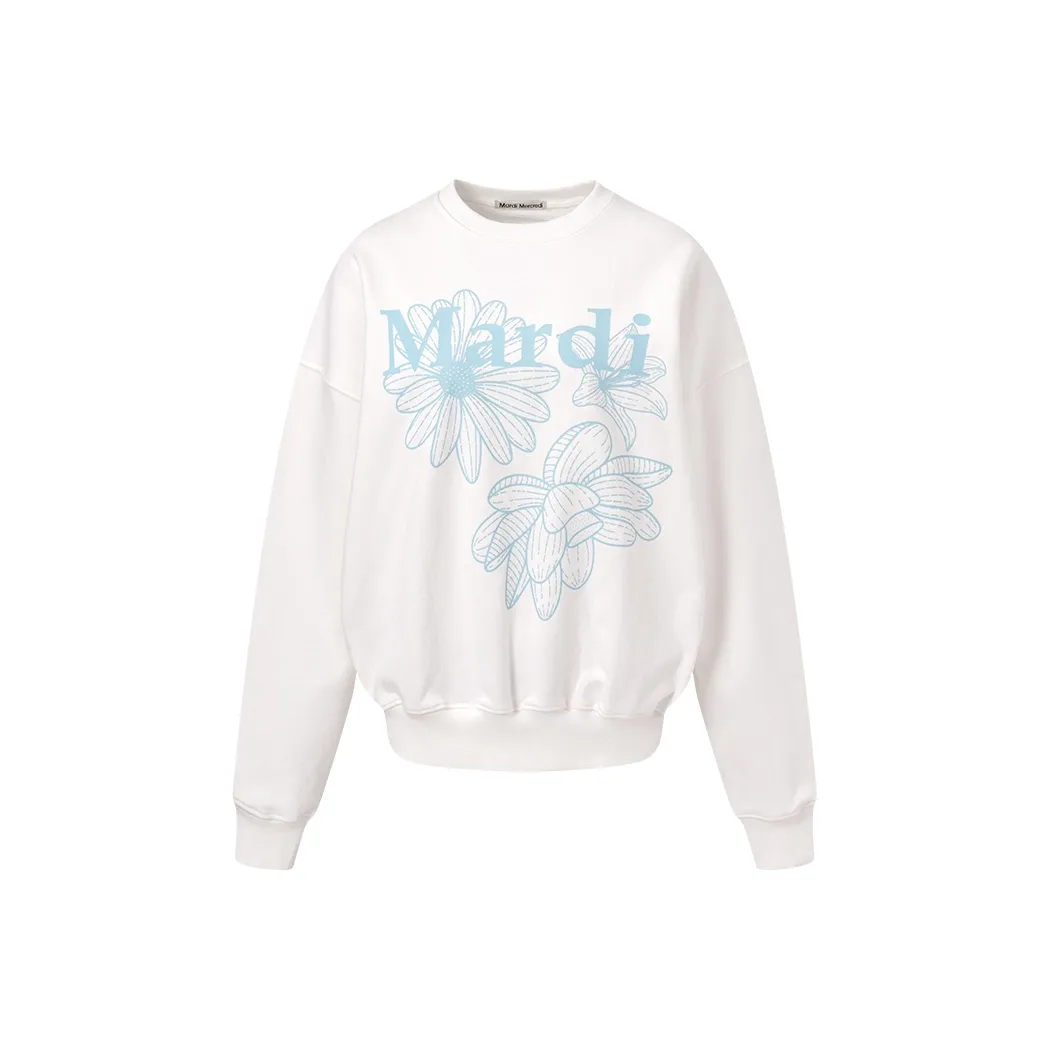 MARDI MERCREDI SS25 SWEATSHIRT TRIPLE FLOWER_WHITE SKY Sweatshirt Korean Style Women's White/Sky Blue