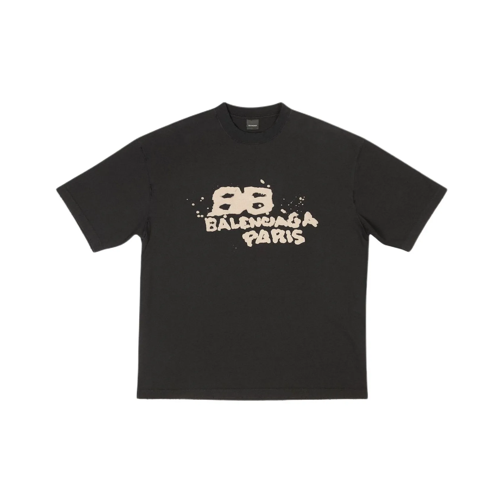 Balenciaga Men's Hand Drawn BB Icon Medium Fit Vintage T-Shirt Black/Beige