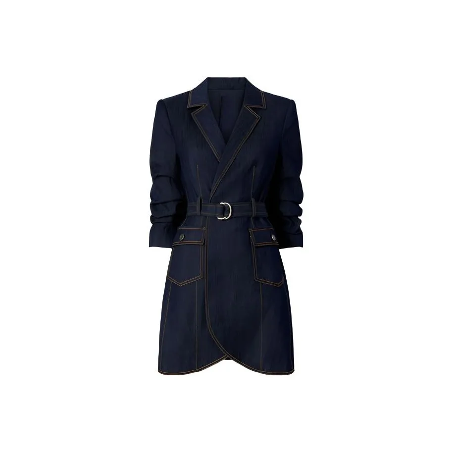 Leather Cat Темно-синий Женские Длинные Платья с Рукавами