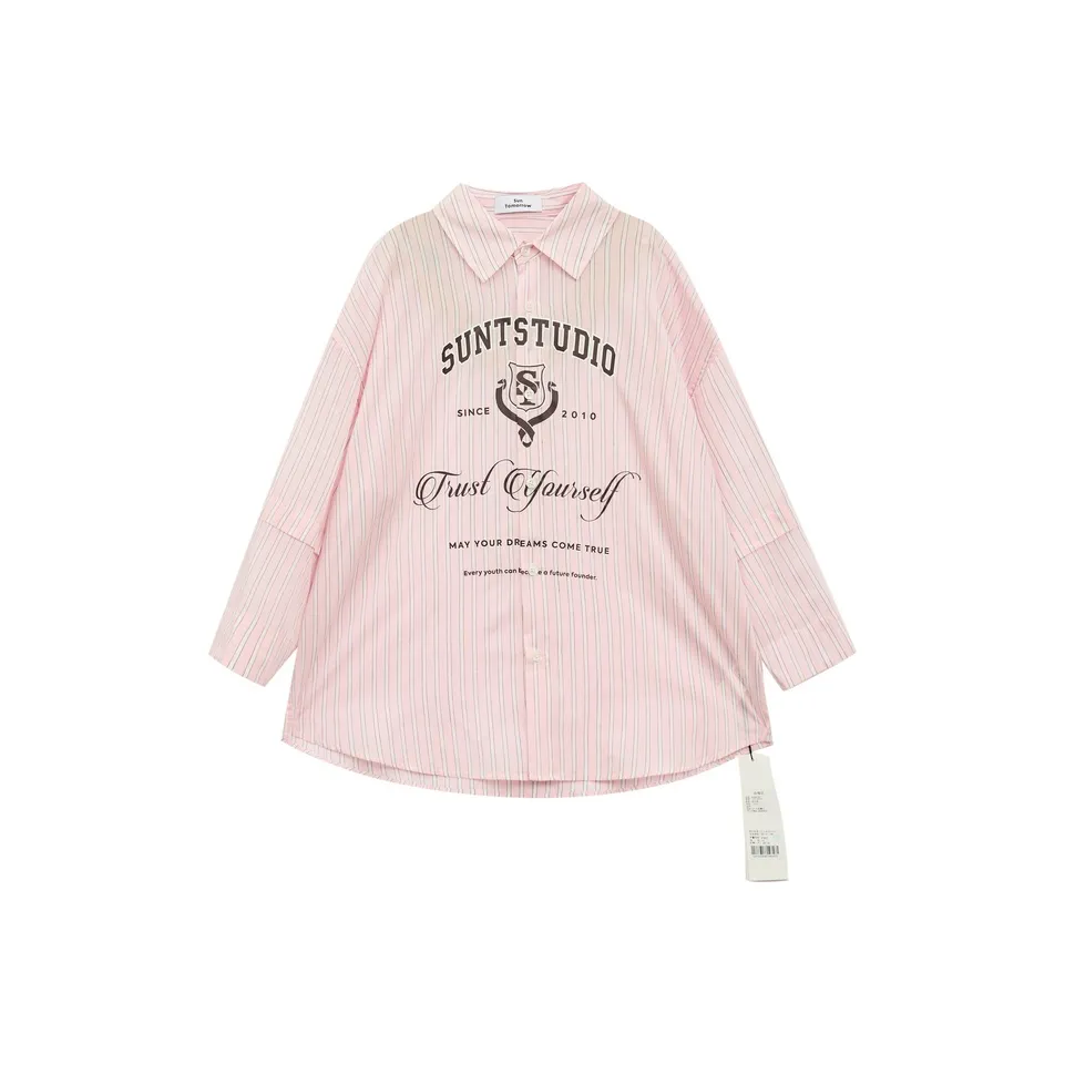 SUNTOMORROW Повседневная рубашка весна выпуск 2025 розовый и белые полосы подростки