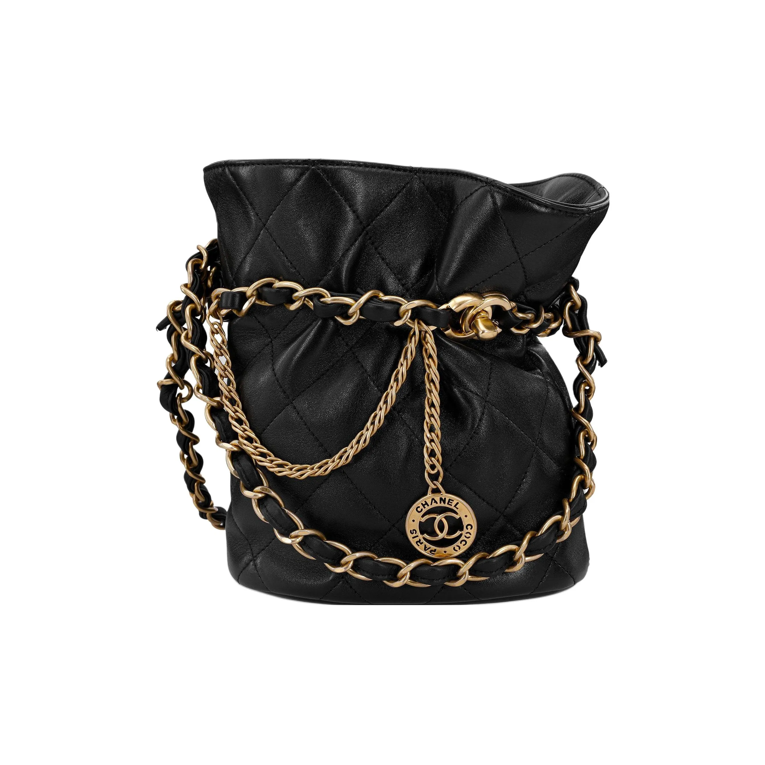 CHANEL Lambskin Bucket Bag, Portable Crossbody Bag, Shoulder Bag Trumpets Women's Black