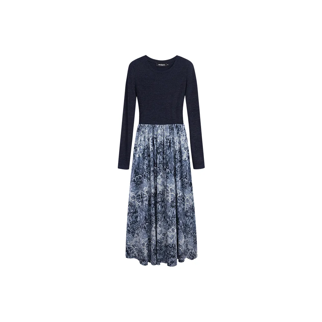 Desigual Темно-синий Женские Длинные Платья с Длинными Рукавами