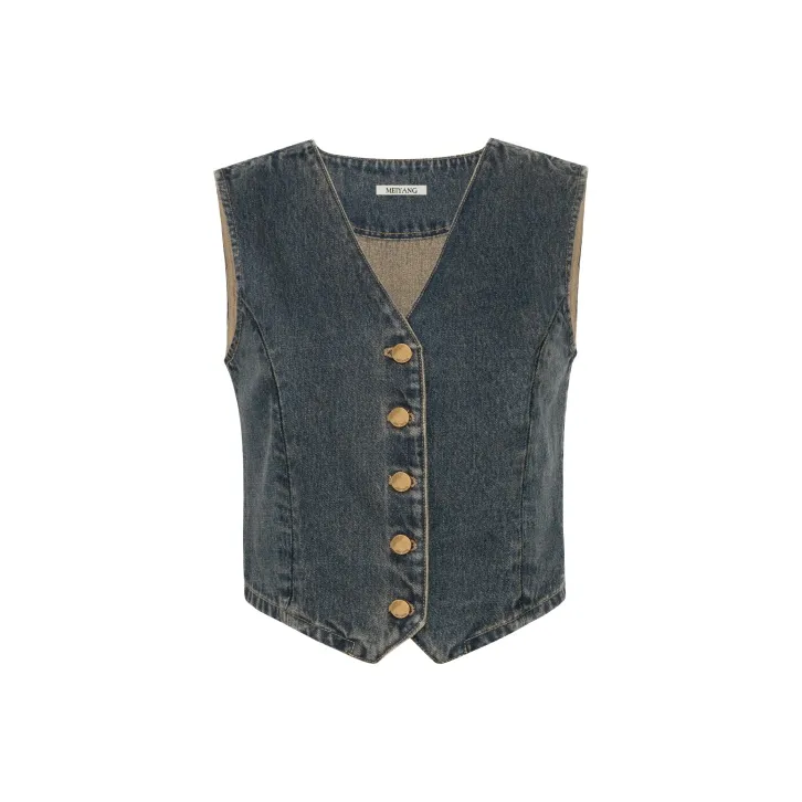 MEIYANG Винтажный синий Женский жилет