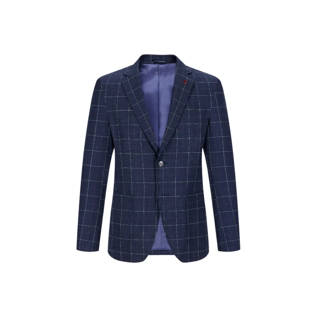ARTSDON Темно-синий синий клетчатый мужской деловой костюм