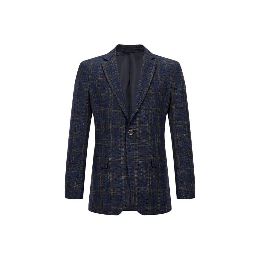 ARTSDON Темно-синий синий клетчатый мужской деловой костюм