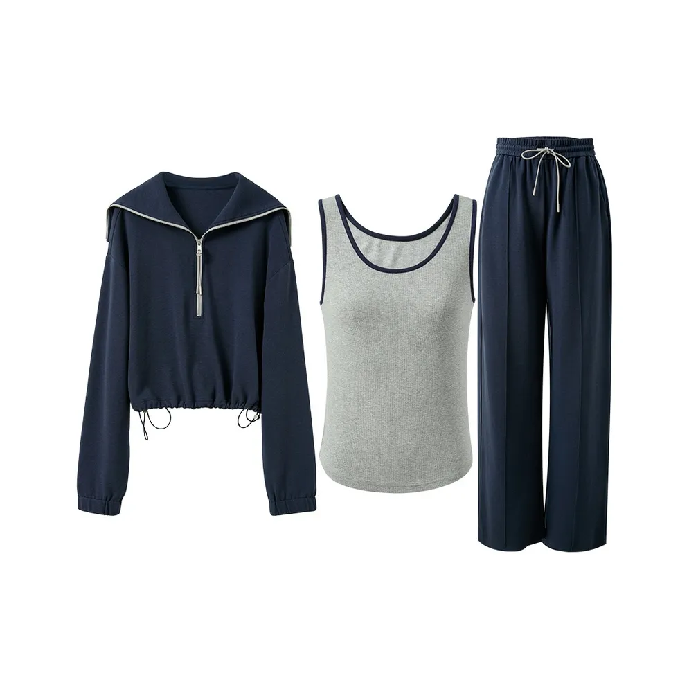 3COLOUR Комплекты Одежды Темно-Синий Куртка+Майка+Брюки Женские Повседневные Костюмы