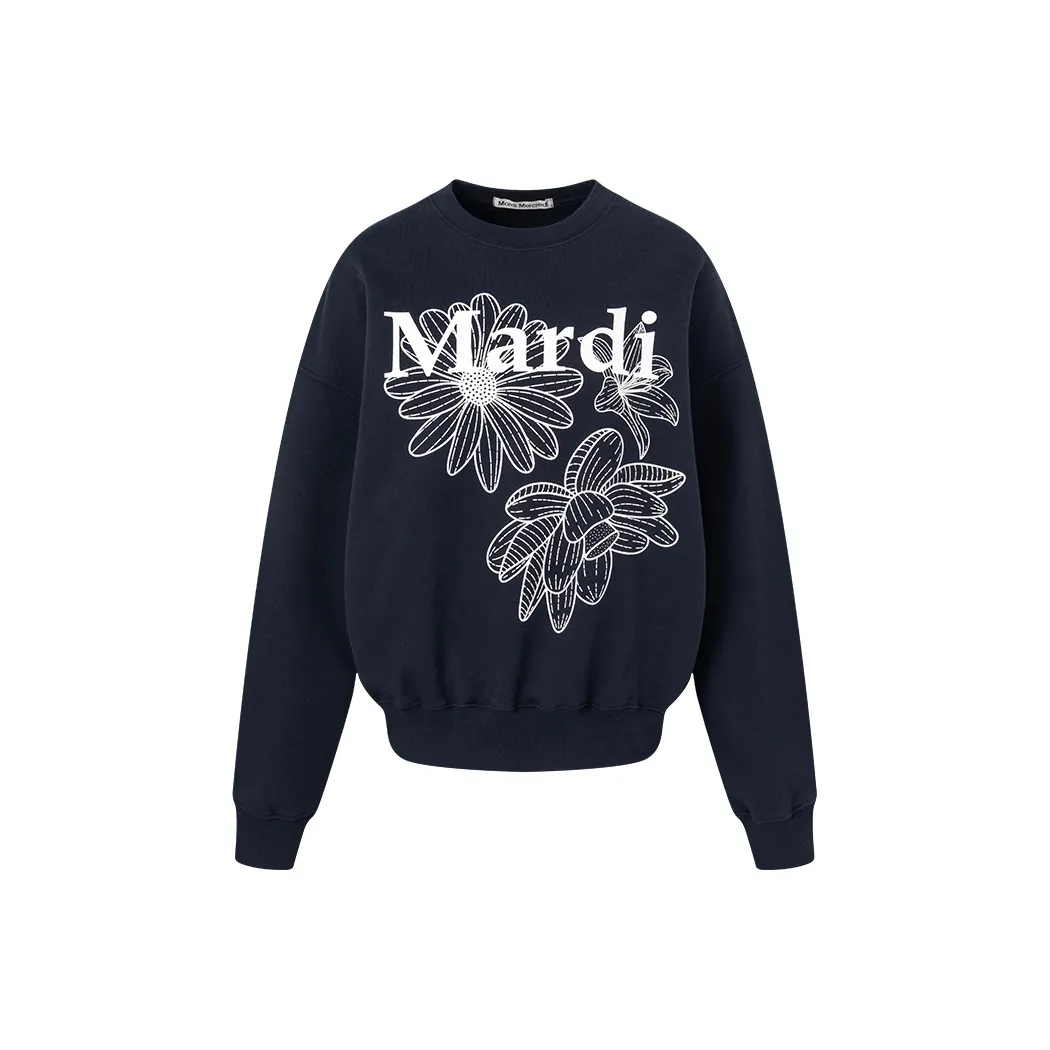 MARDI MERCREDI SS25 SWEATSHIRT TRIPLE FLOWER_NAVY WHITE Sweatshirt Korean Style Women's Marine Blue/White
