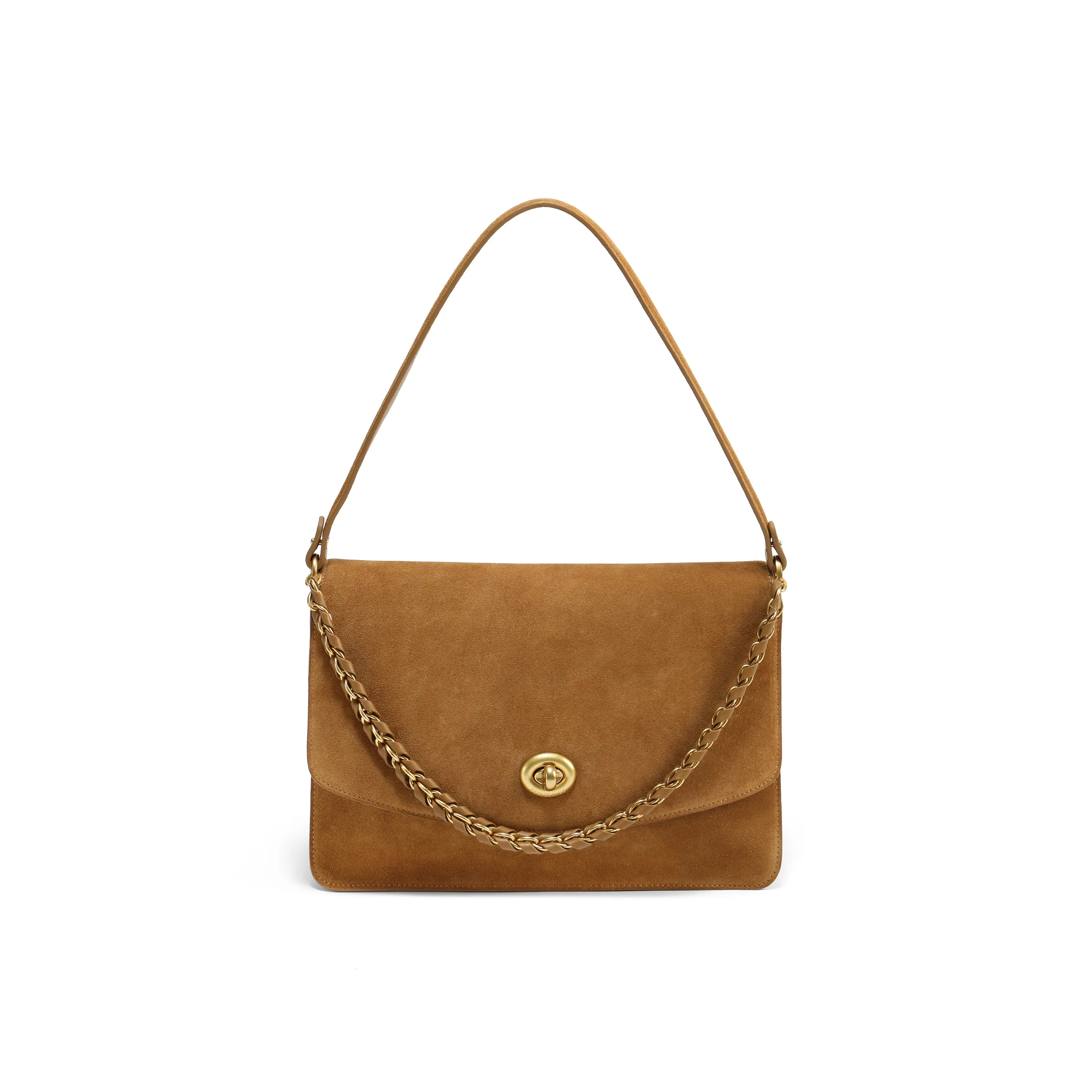 BELLE Винтаж Замша Корова Плечевая сумка Женская Коричневая