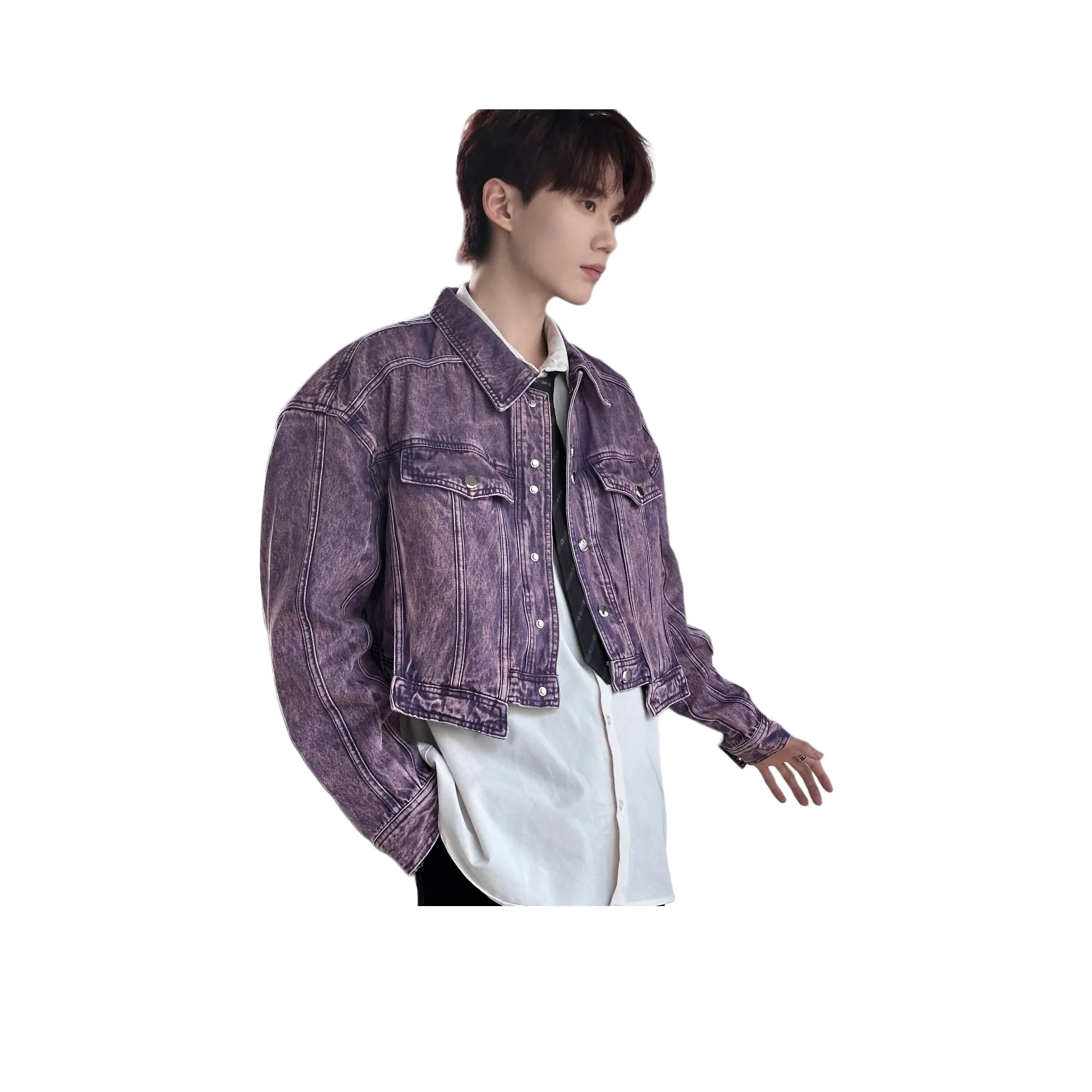 SAGP Пэчворк Укороченный Фиолетовый Унисекс Джинсовые куртки