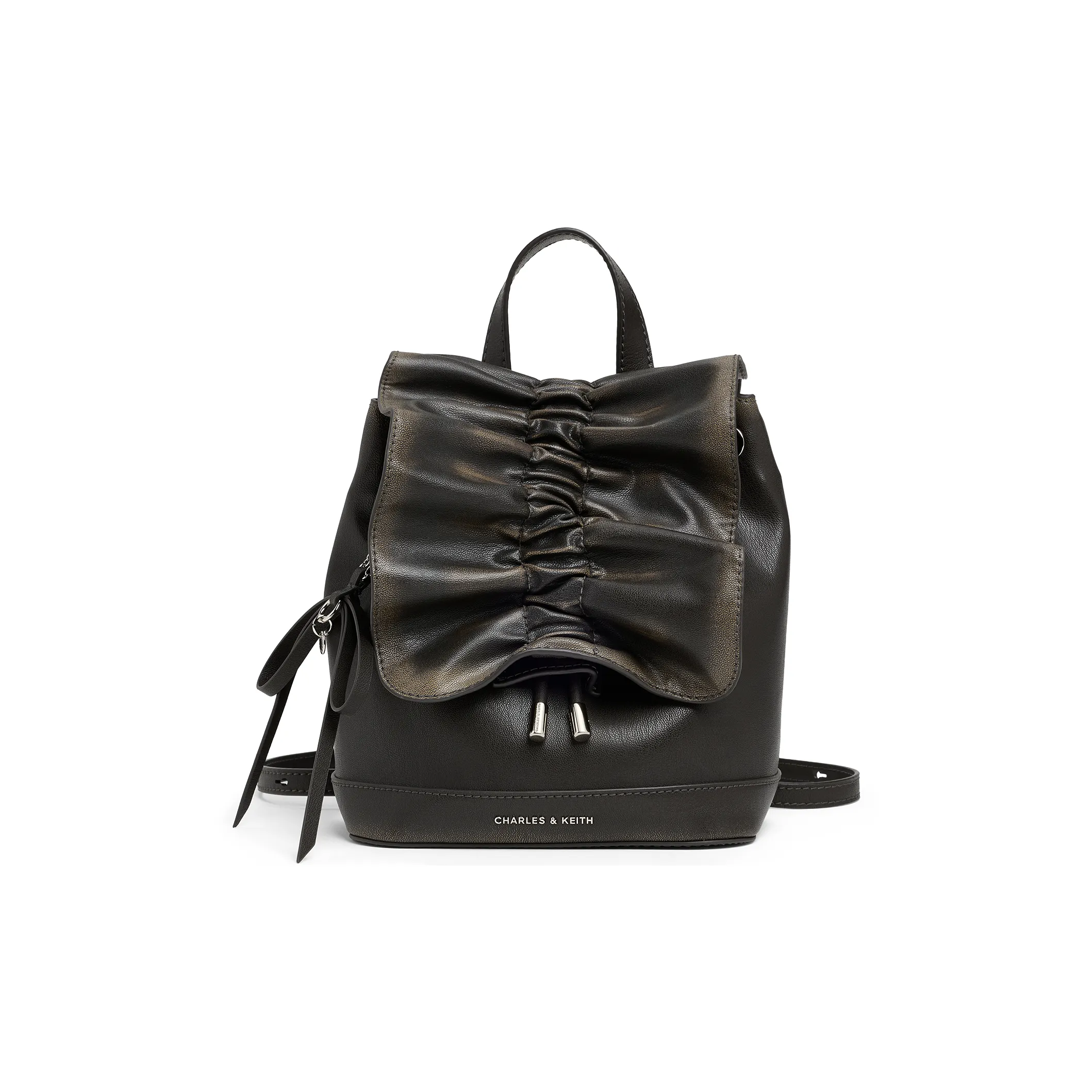 CHARLES KEITH ПУ (полиуретан) Рюкзак Маленький Женский Кремово-молочный Белый Полированный Коричневый