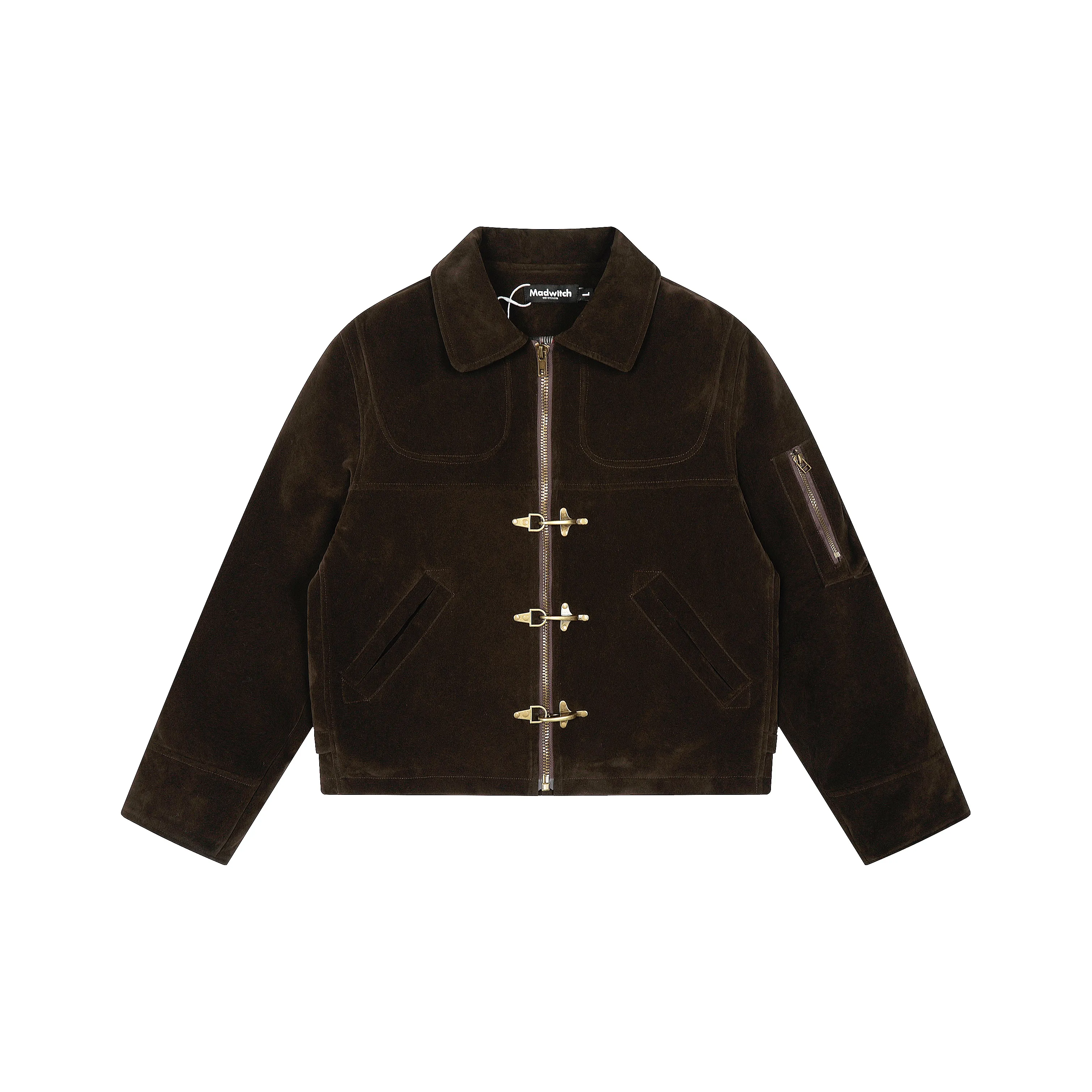 MAD WITCH Самолет Пуговица Укороченный Куртка Винтаж Потертый Винтаж Замша Пальто Ins Унисекс