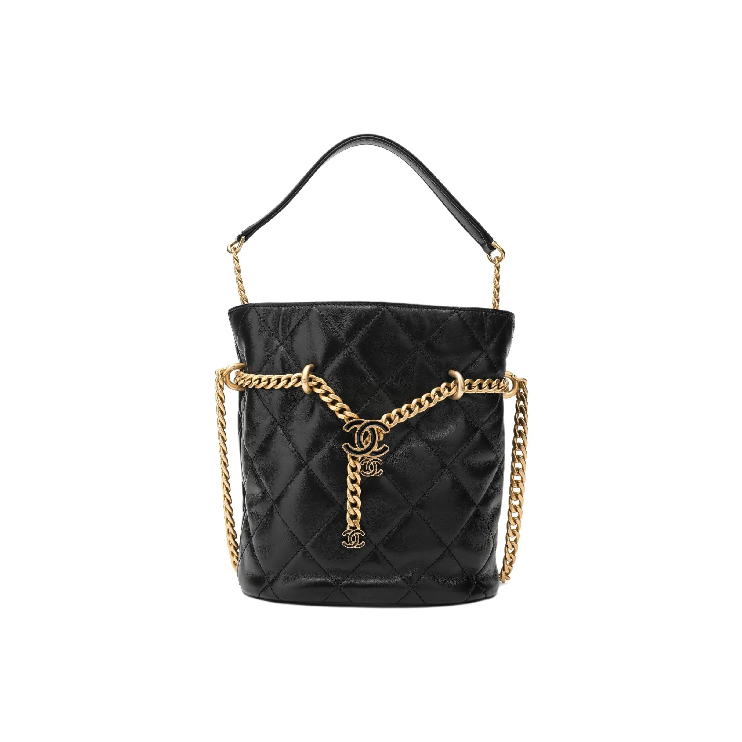 CHANEL Lambskin Char Siu Bao, Bucket Bag, Small Lucky Bag, Wallet, Shoulder Bag, Crossbody Bag Women's Black