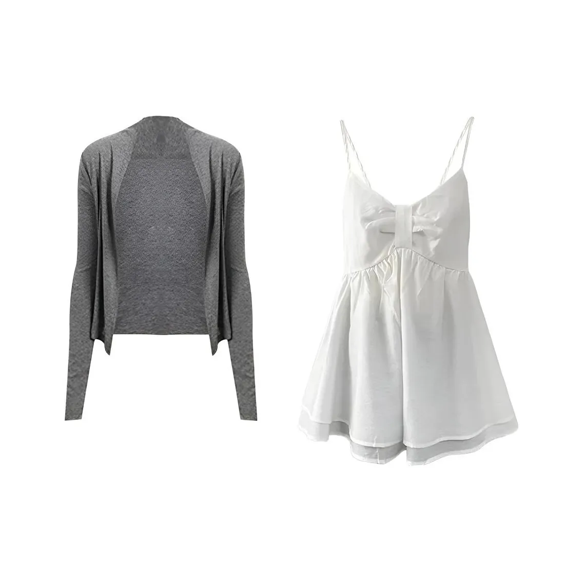 COHX Серый кардиган + Белый топ с бретелями Женская футболка с короткими рукавами