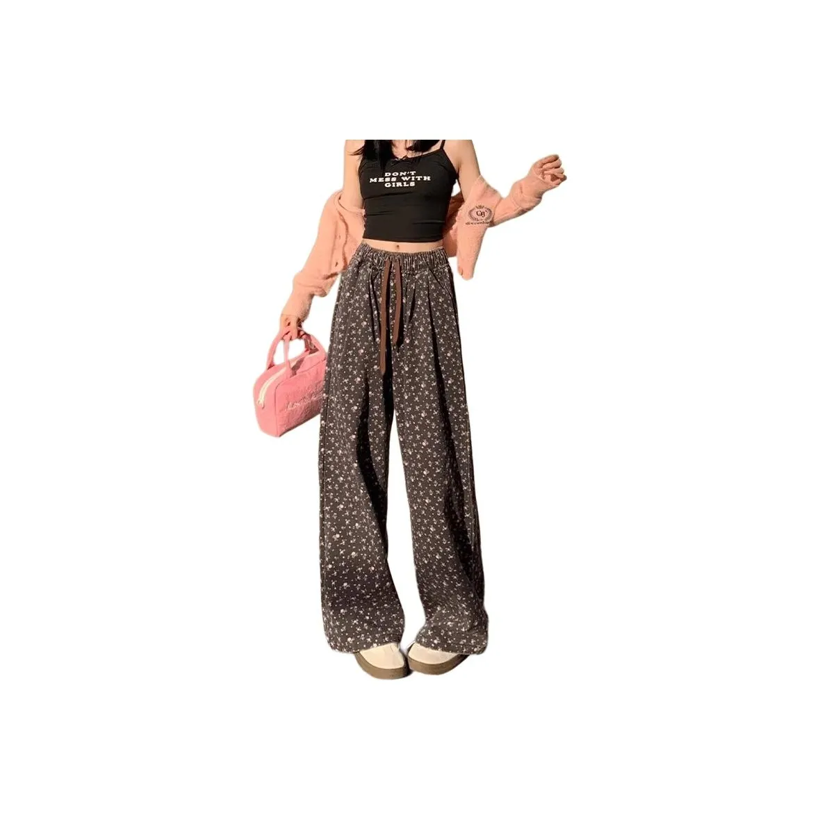 MUCCHIC Floral Gray Women's Casual Pants MUCCHIC Цветочный Серый Женские Повседневные Брюки