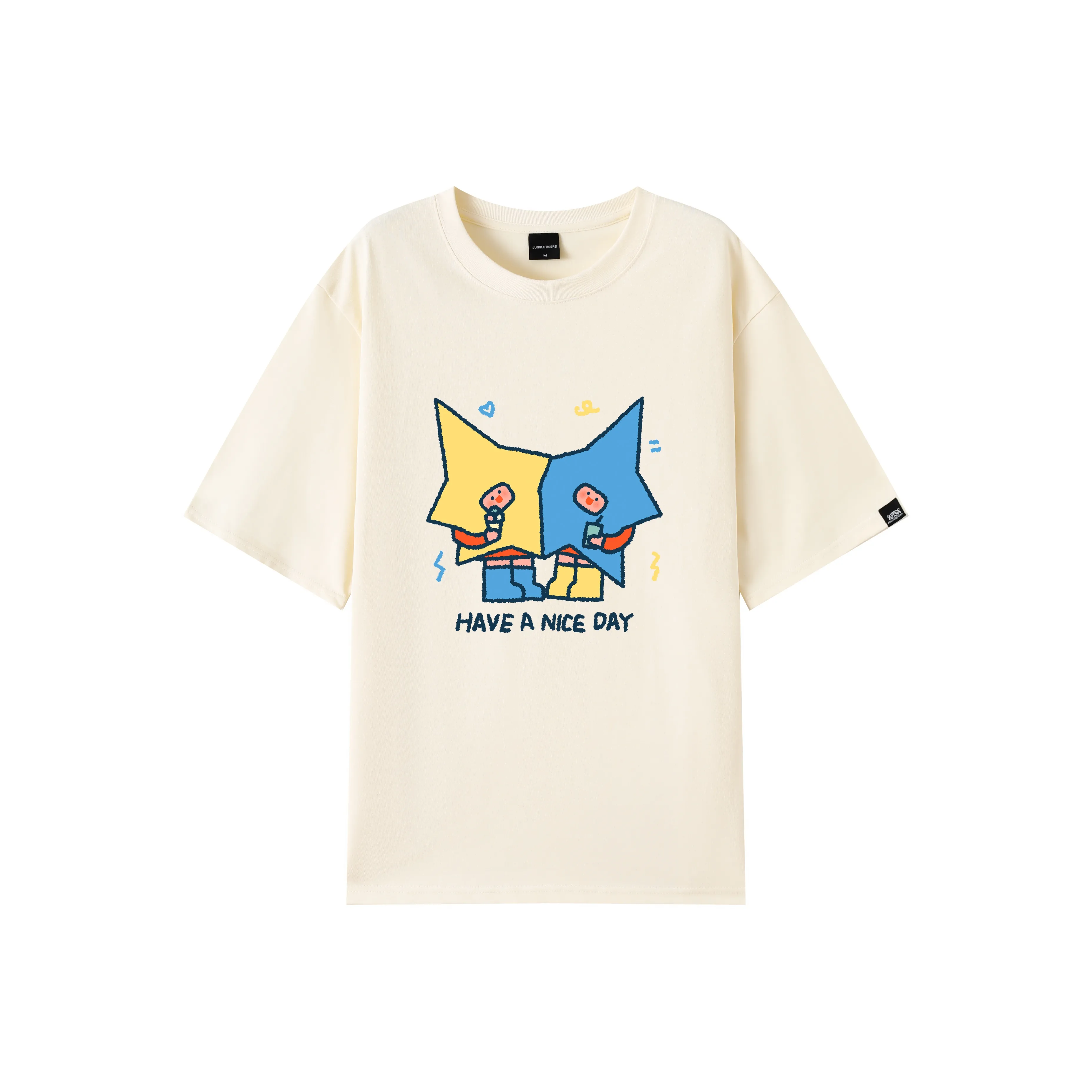 JUNGLE TIGER Карандаш Граффити Звезды Принт 100% хлопок 260г Короткий рукав T-рубашки Унисекс