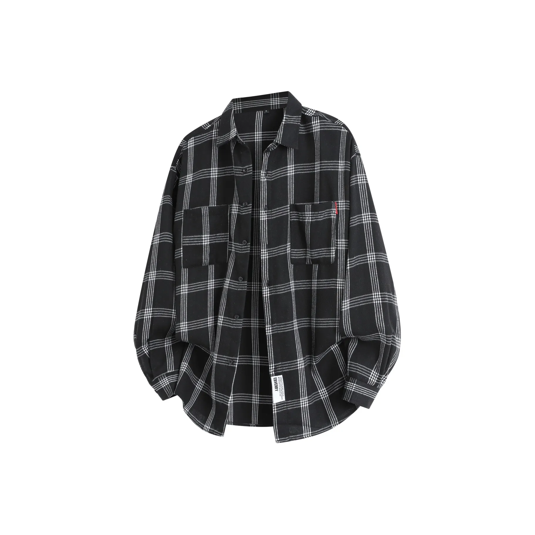 PASOK Полосы Рубашка Пальто Длинный Вышитый Сетка Студенты Клетка Синий Повседневный Мужской