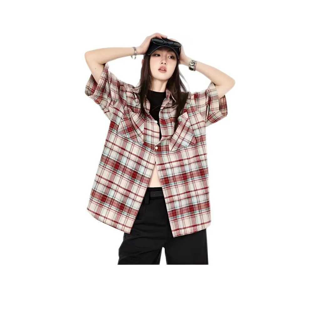 Wooden Rabbit Короткий рукав Клетчатый Женские рубашки