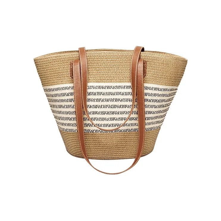 Narandu Fabric, Synthetic Leather Tote Bag, Handbag, Shoulder Bag, Woven Bag Large Size Women's Khaki