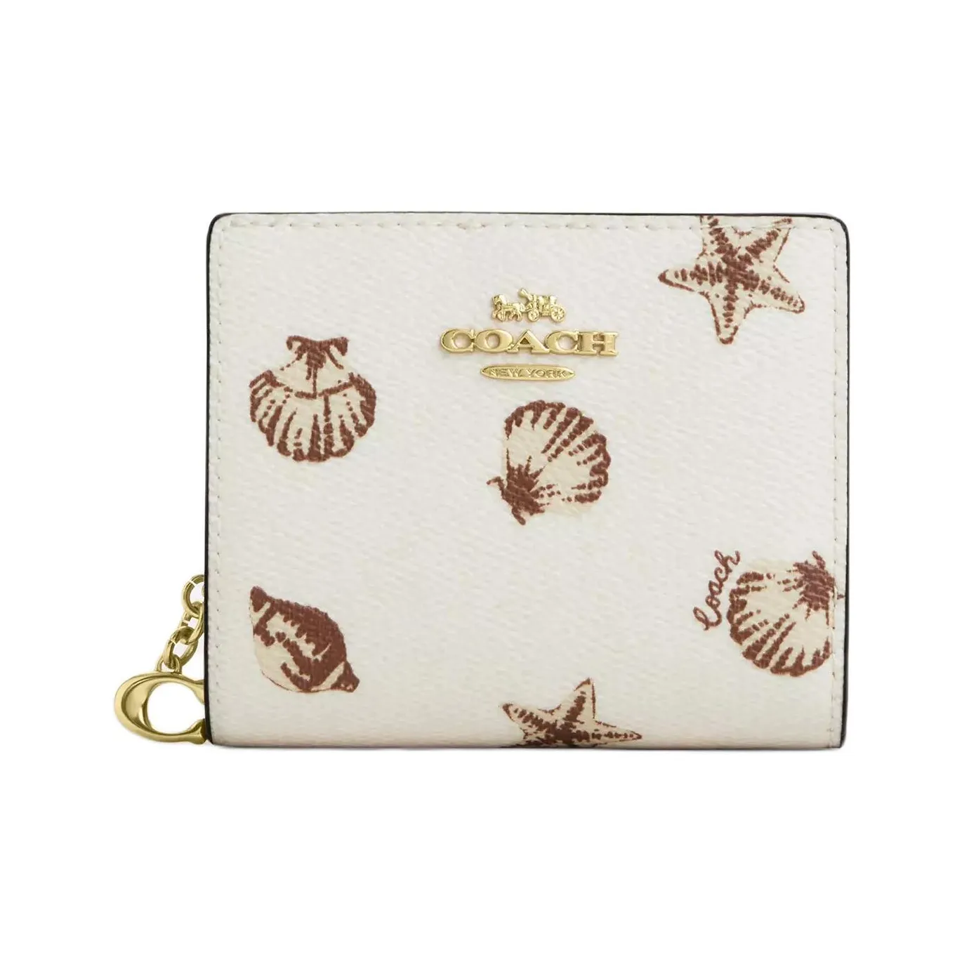 COACH Покрытый холст Кошелек Мини Женский Бежевый