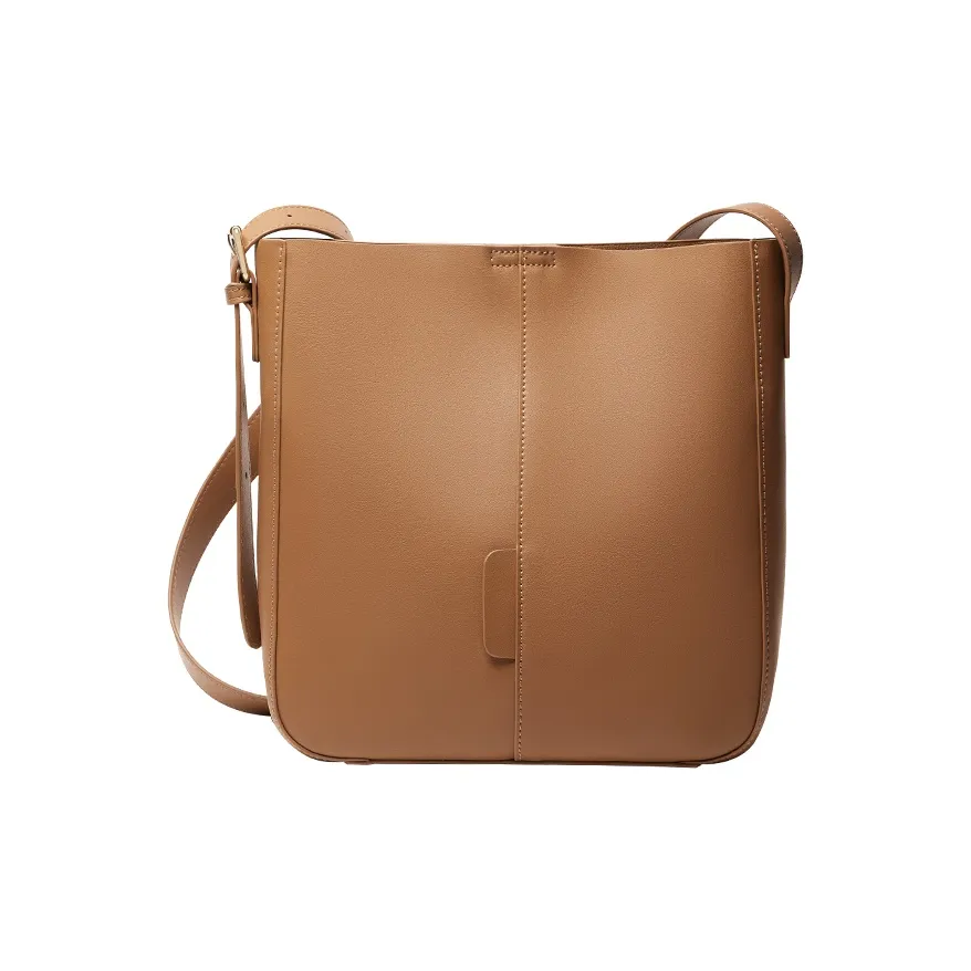 Narandu Коровья кожа Ведрообразная сумка Сумка через плечо Стандартная Женская Какао-коричневый Экрю и Абрикос