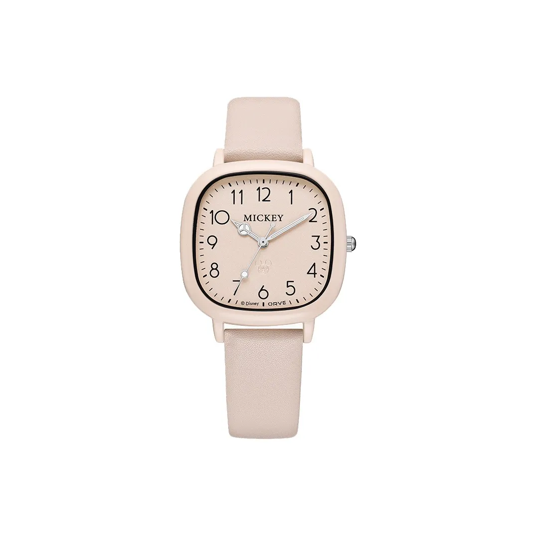 Disney Mickey Series Кварцевый механизм Кожаный ремешок Часы Женские часы Белый циферблат