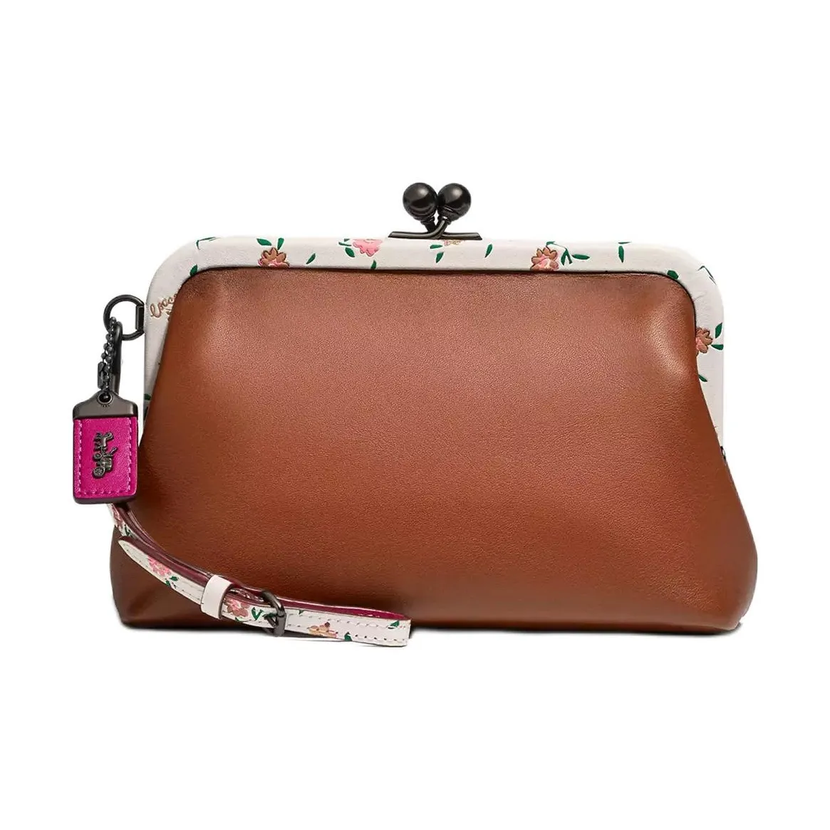 COACH Kisslock Glove Tanned Leather Wrist Bag Clutch Small Women's Saddle