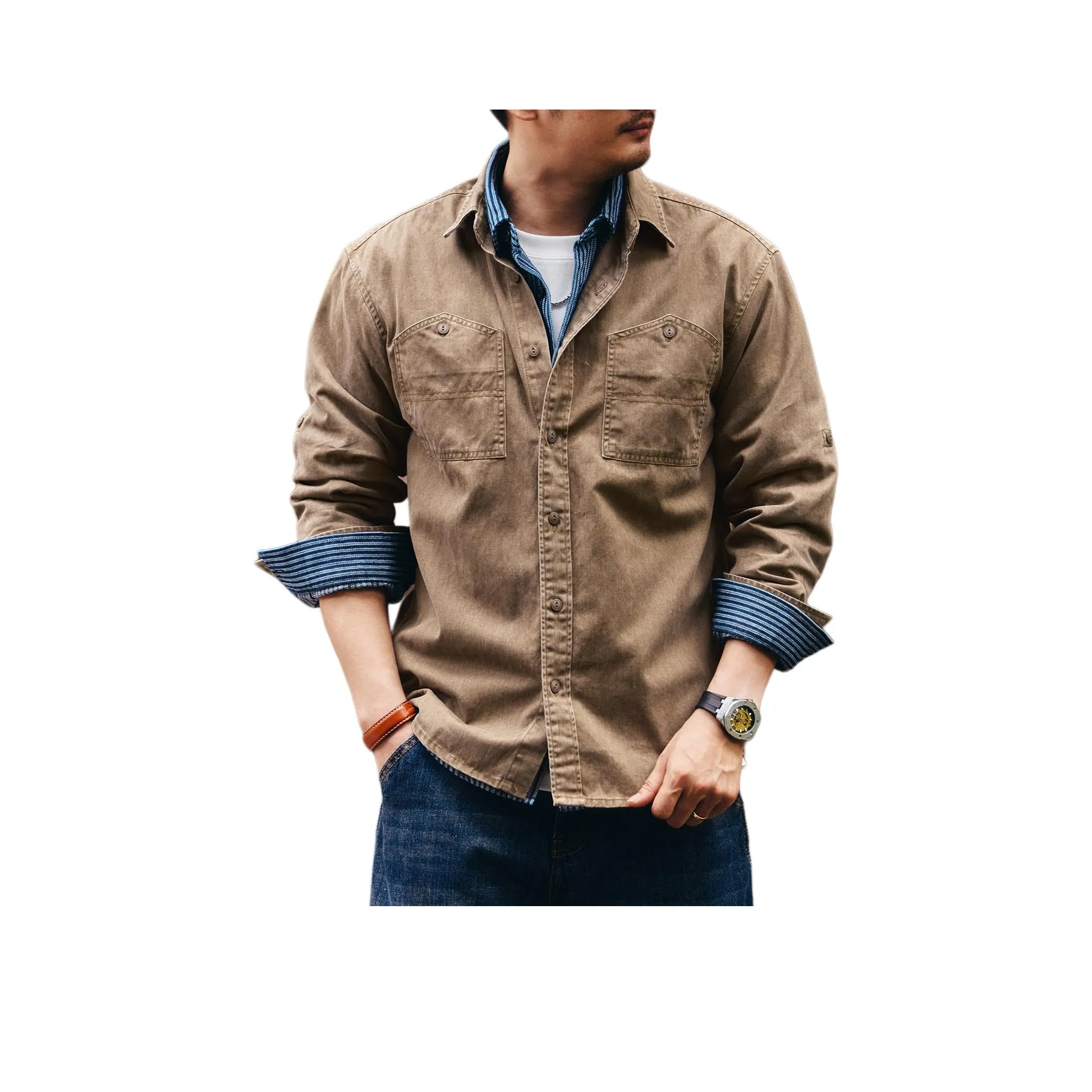 GELANLU Весенний и Осенний Рубашка Свободный крой Унисекс