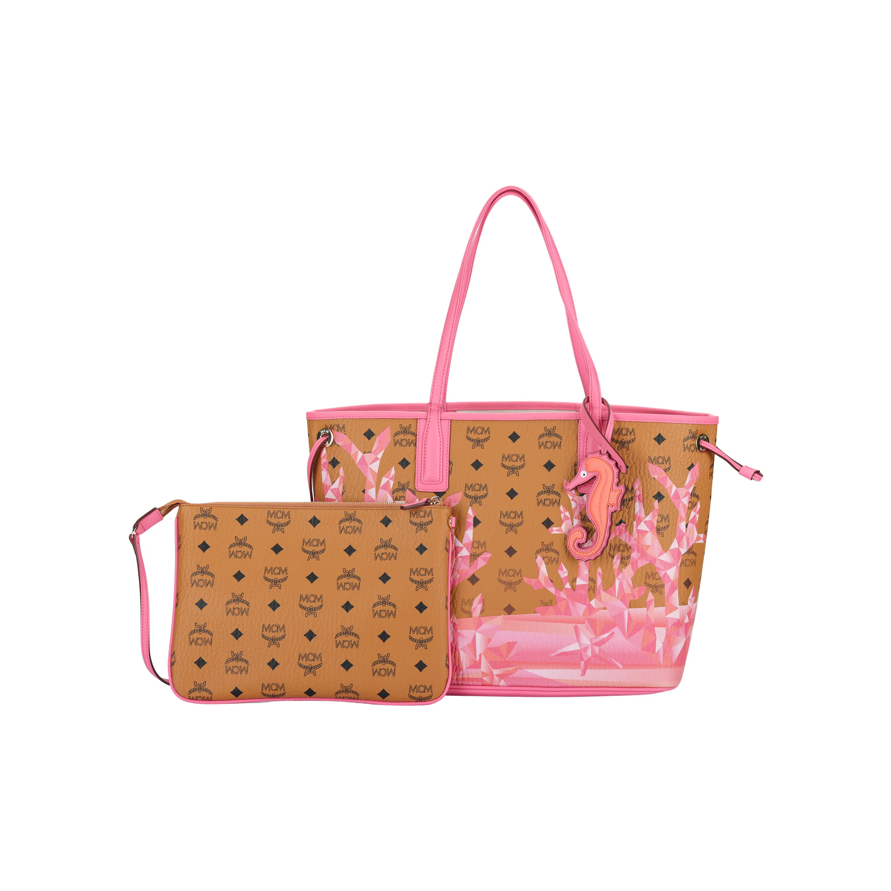 MCM Liz Visetos Natural Nappa Leather Tote Bag, Shopping Bag, Shoulder Bag Medium Women's Pink