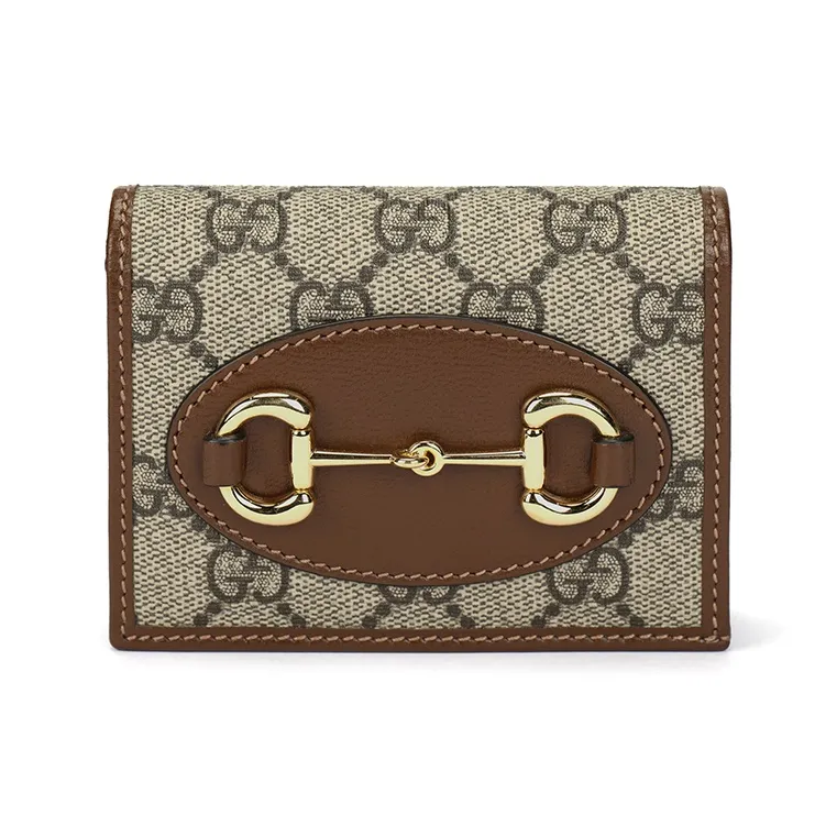GUCCI Horsebit 1955 Canvas With Leather Canvas Bag, Wallet, Card Holder Unisex Ebony/Brown