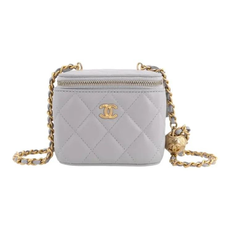 CHANEL Sheepskin Box Bag, Makeup Bag, Crossbody Bag, Shoulder Bag Mini Women's Gray