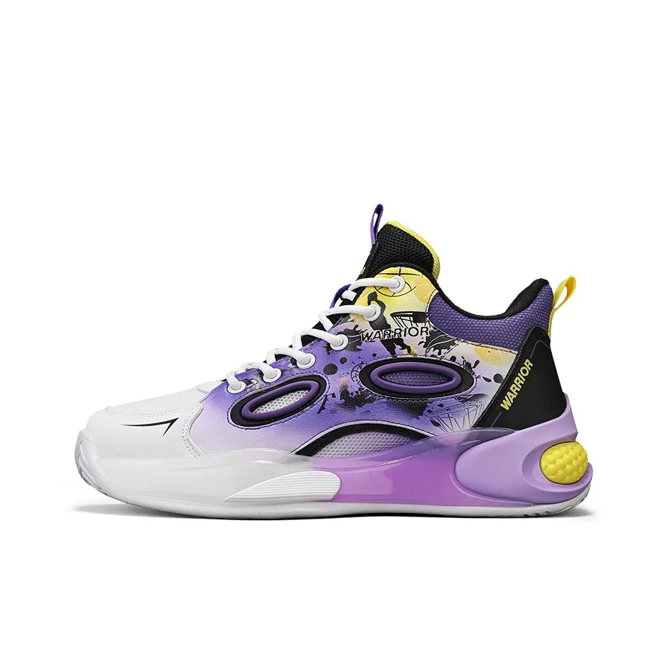 Warrior Аbrasion Resistant Дышащий Увеличение Высоты MID Баскетбольные Кроссовки Мужской Фиолетовый Белый Черный