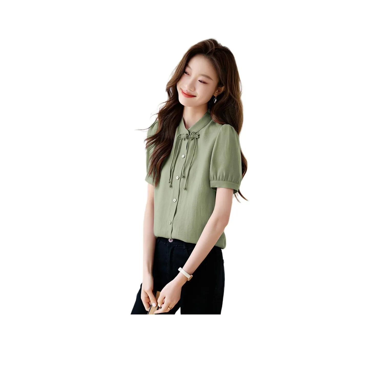 MOHANYIMEI Зеленые Женские Рубашки