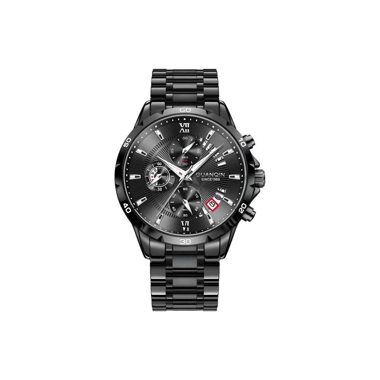 GUANQIN Кварцевый механизм стальной ремешок мужские часы черный циферблат