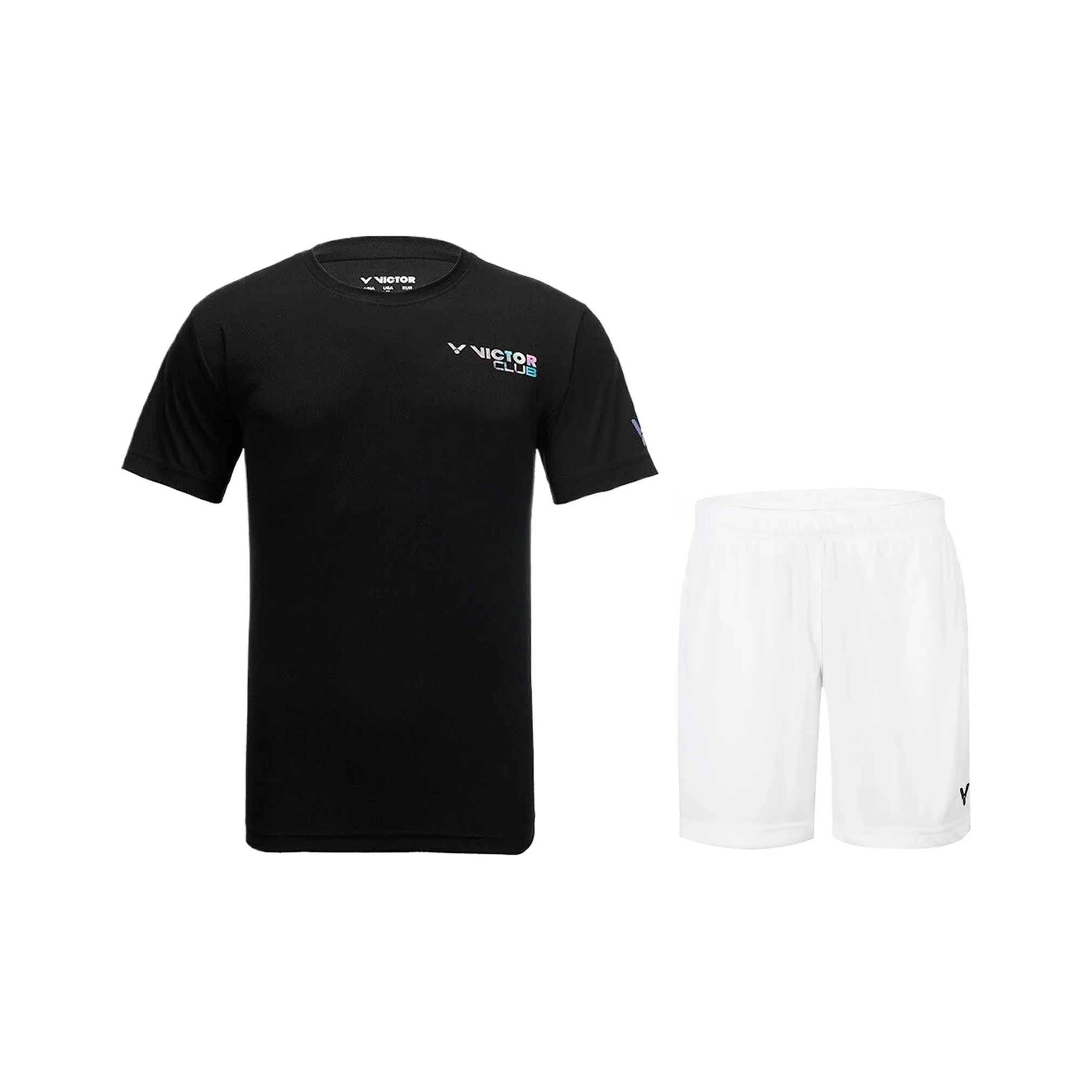 Victor Черный топ + Белые шорты Унисекс Комплекты для бадминтона
