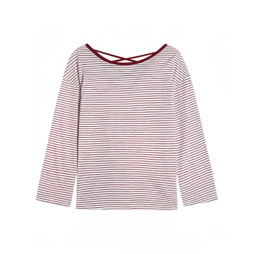 GORGEOUSIDEA Белый Красный Полосы T-Рубашка Женская T-Рубашка