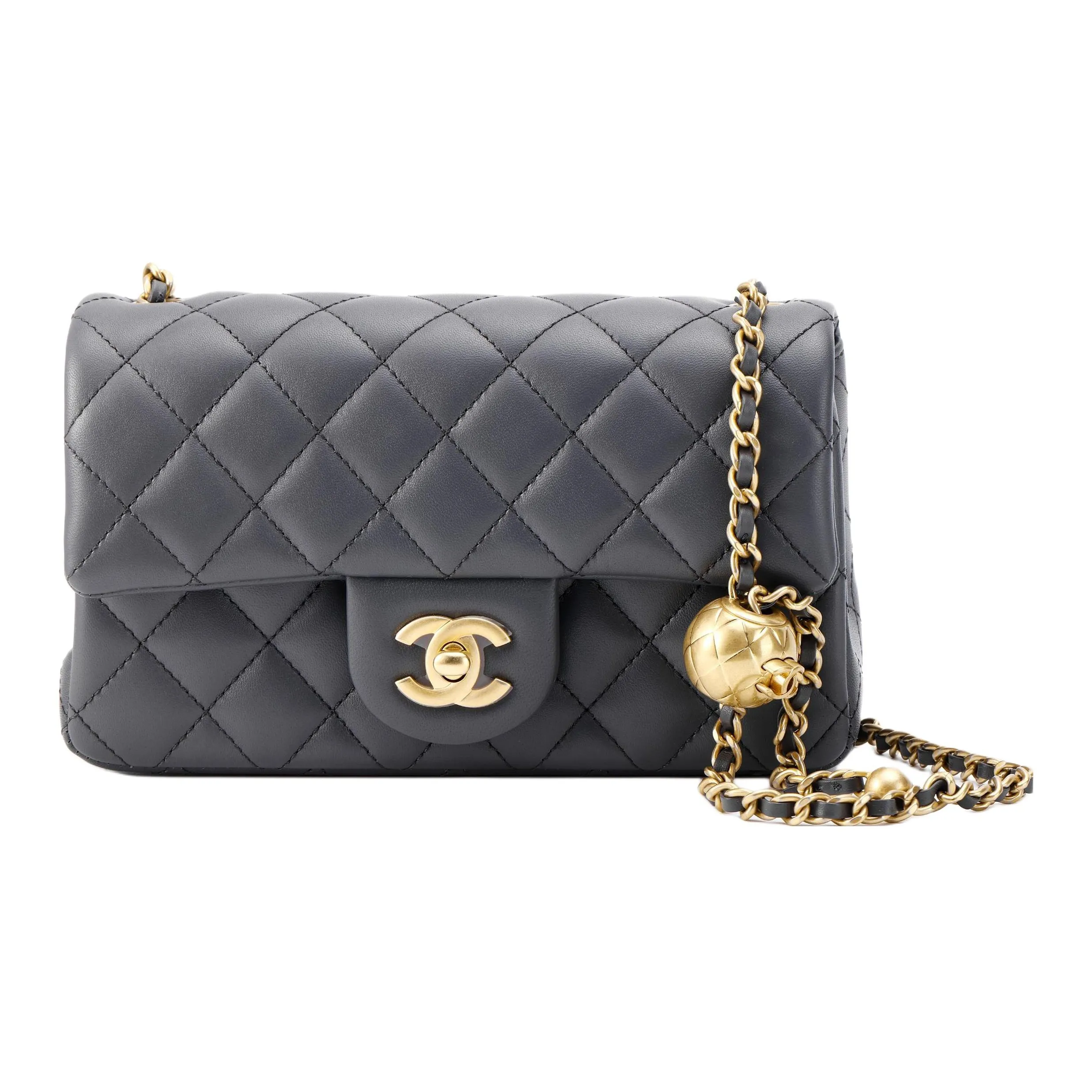 CHANEL Classic Flap CF Sheepskin Chain Bag, Flap Bag, Shoulder Bag, Crossbody Bag Mini Women's Dark Gray
