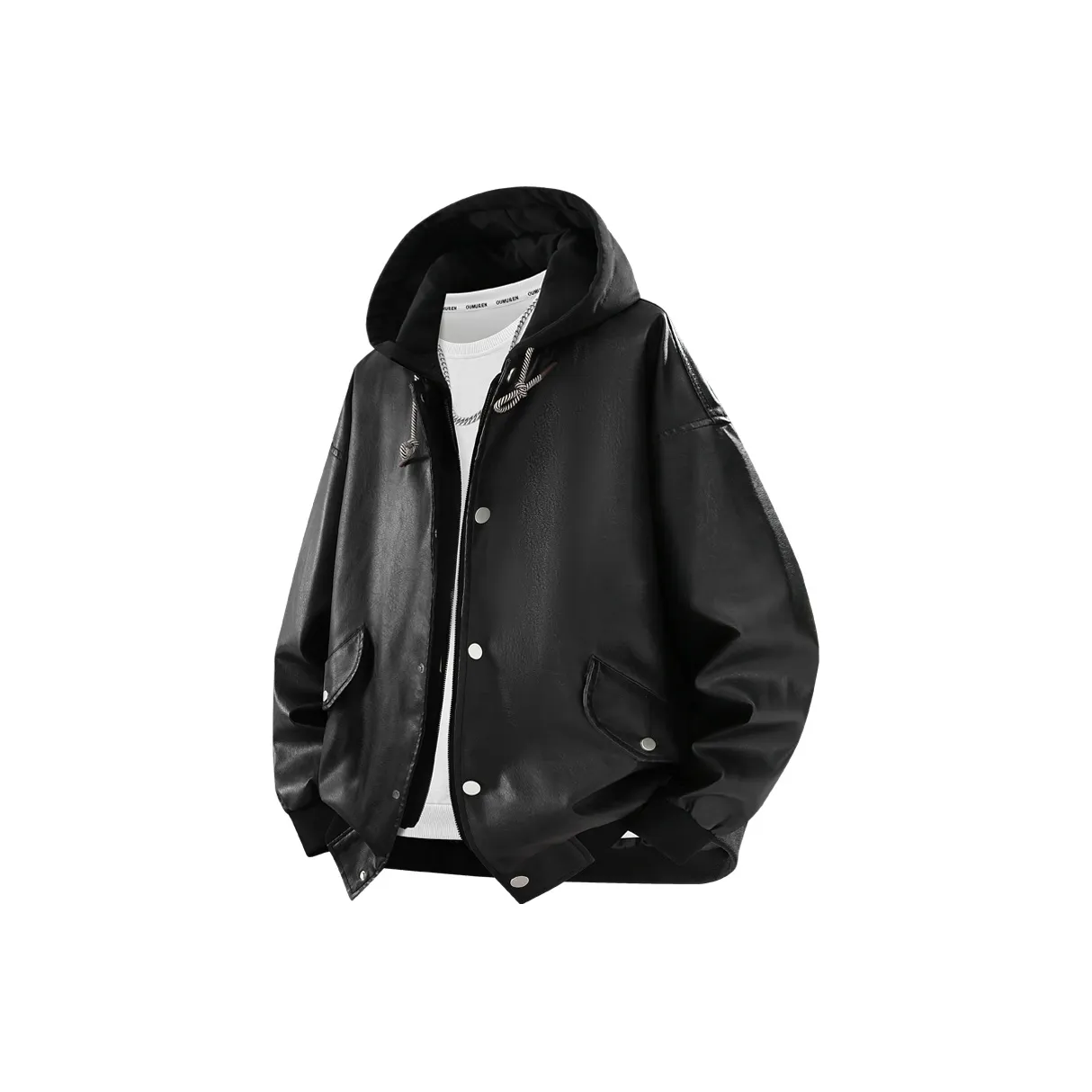 PGNC Американский с капюшоном модный винтажный куртка из ПУ-кожи мужская