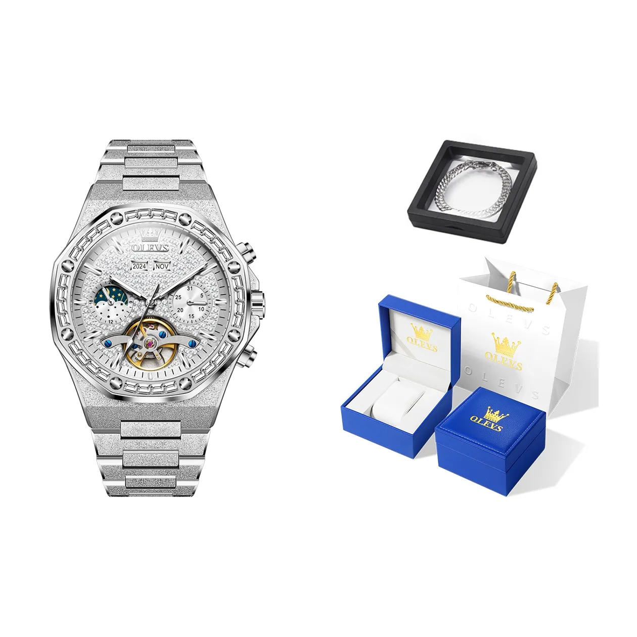 OLEVS Play The Cool Series Mechanical Movement Stainless Steel Watchband Watch Men's Watches Silver Dial