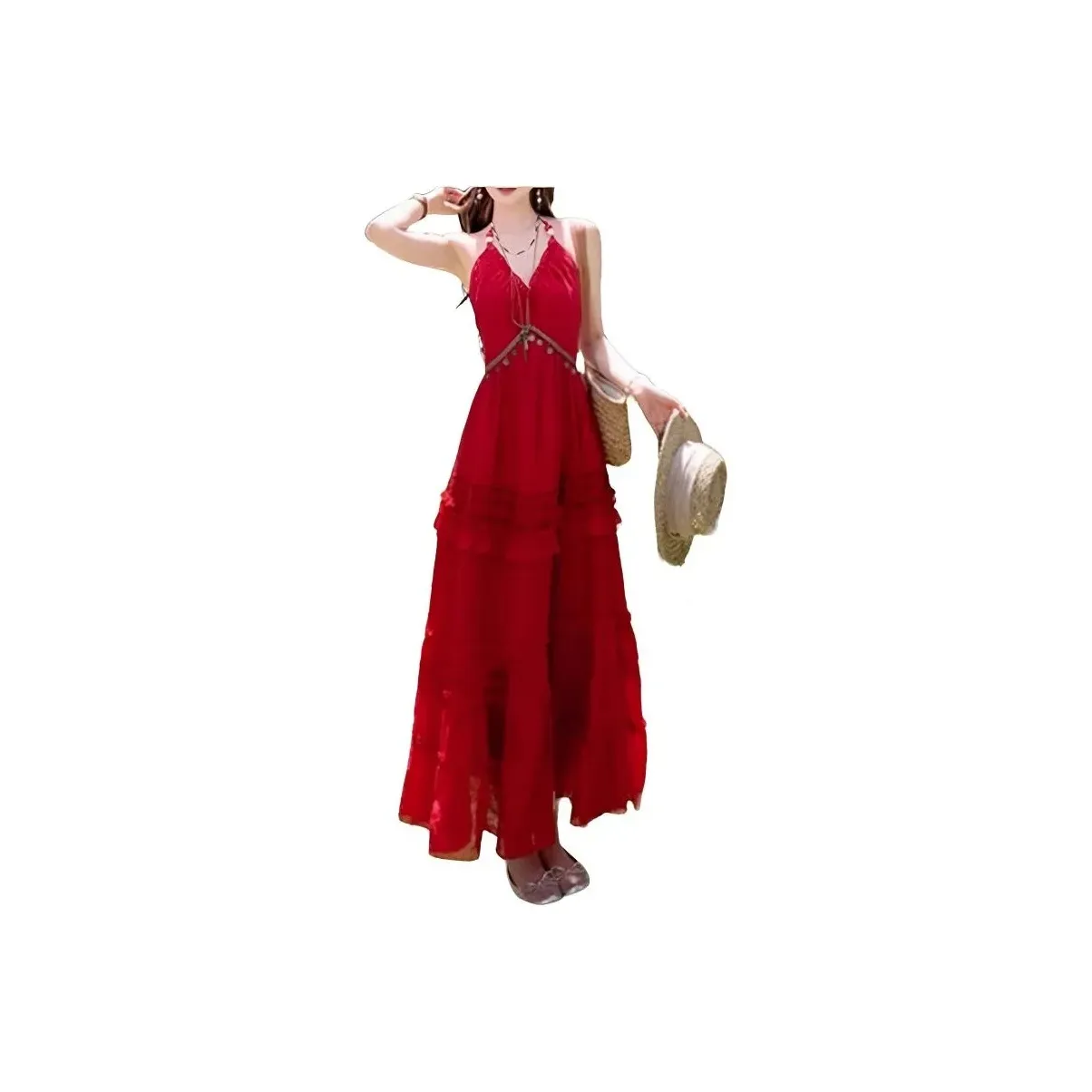 MORii Red Halter Dress Женское Платье без рукавов