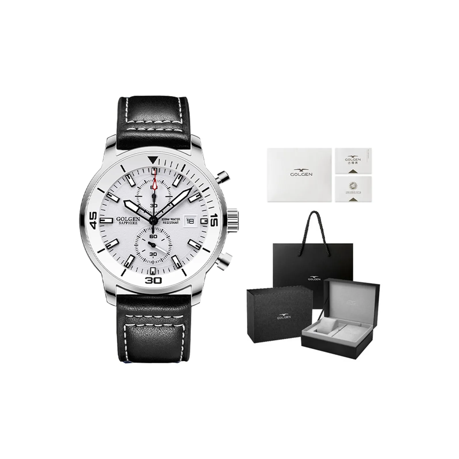 GOLGEN Smart Collection Кварцевый механизм Кожаный ремешок Часы Унисекс Белый циферблат