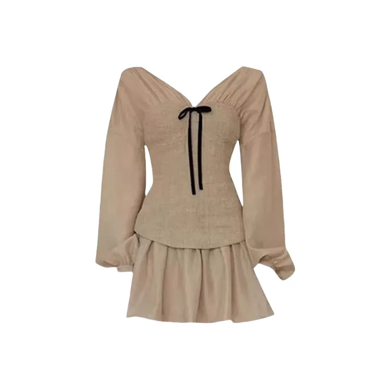 ARIADNAW STUDIO Бежевый Женские Длинные Платья с Длинными Рукавами