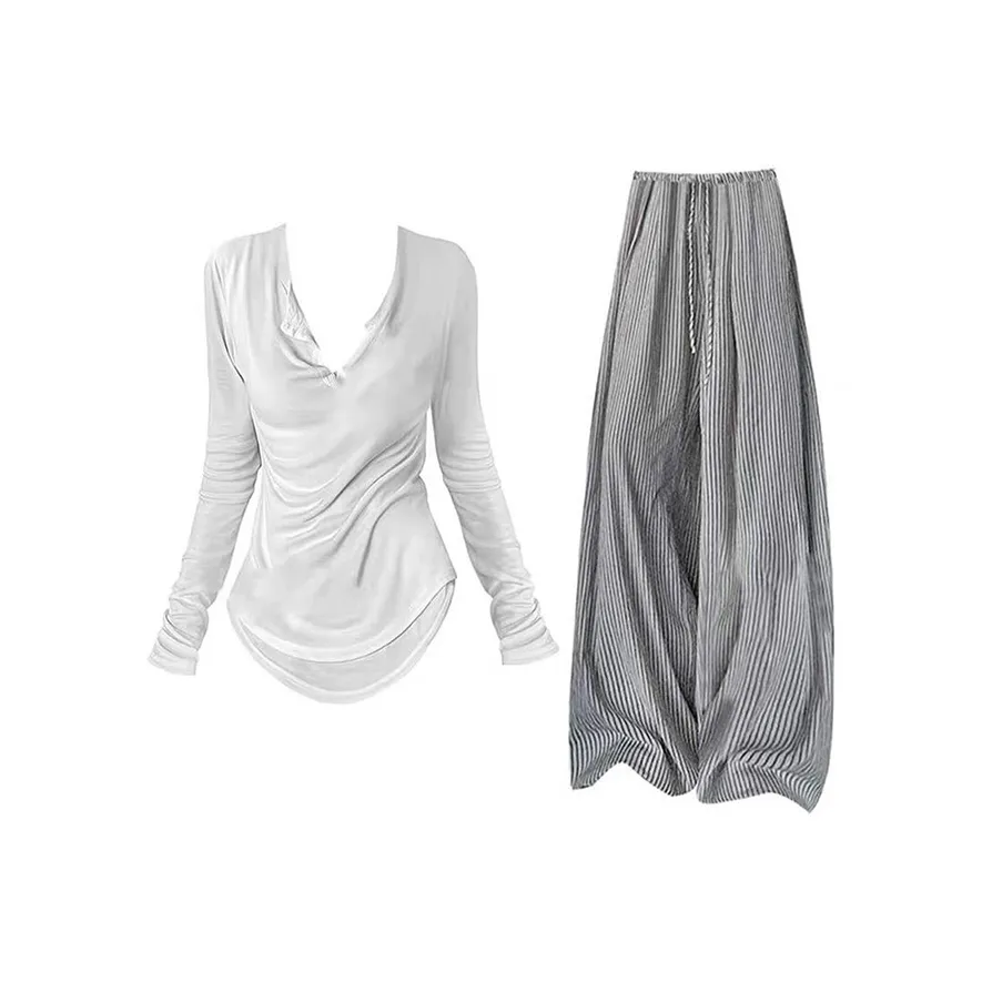 MARIE·COCO Белый топ + штаны женский повседневный комплект