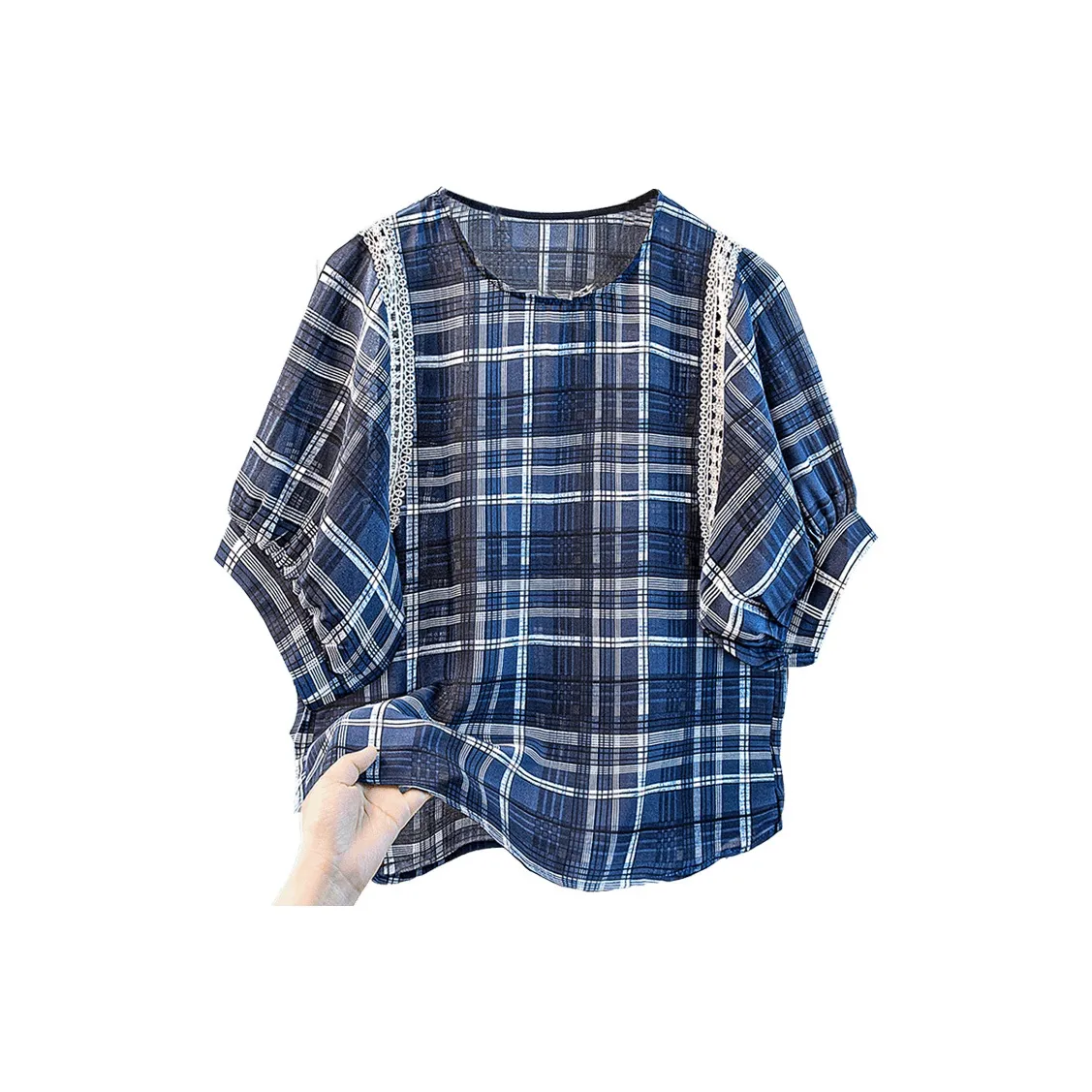 SIBAISHE Темно-синяя клетка Женские рубашки