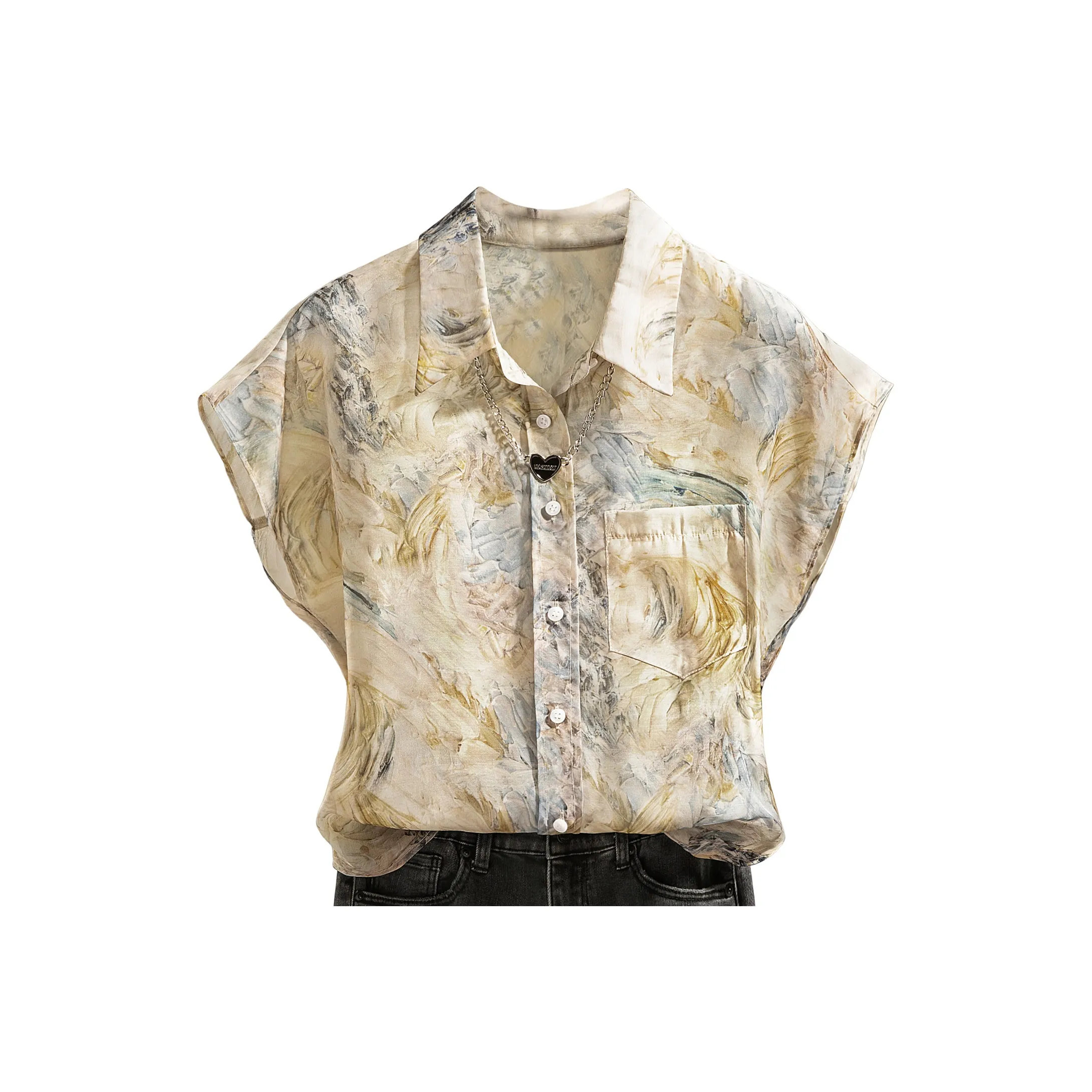 Cypress House Рубашка Женская Синяя и Желтая с Цветочным Узором