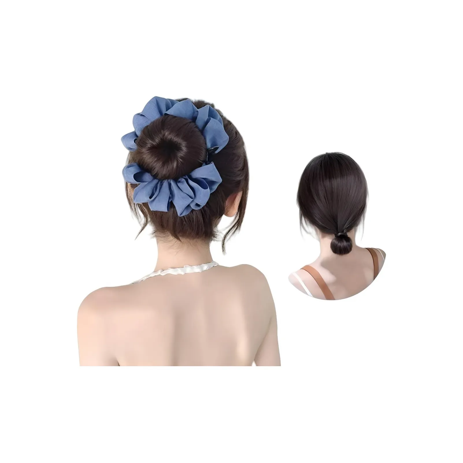 Mousse Na Blue Denim Bun Женская парик-бант HOLDER Бант Цветочная почка PUFFED Волосы Объем