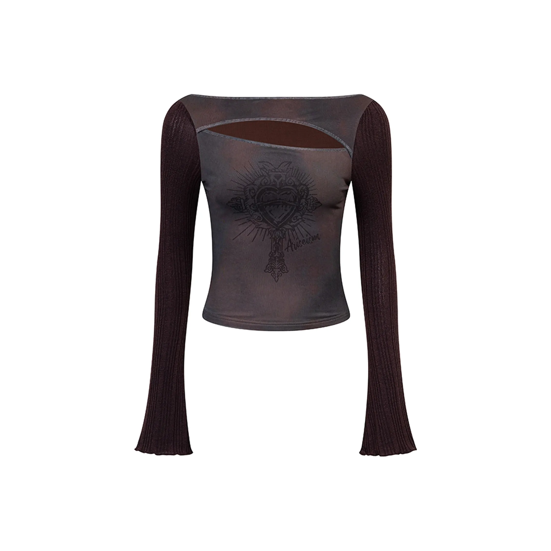 Ariseism Обычный Модный Cut Out Пэчворк Длинный Рукав Т Рубашка Для Женщин Осенний Облегающий крой Топ Женские